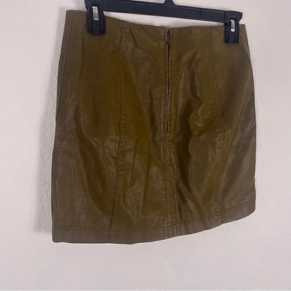 Free People Brownish Green‎ Faux Leather Mini Skirt Size 2